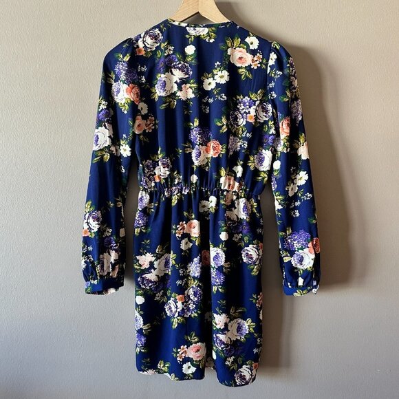 Women's XS Lulus That's a Wrap Navy Blue Floral Print Dress Long Sleeve - Picture 12 of 12
